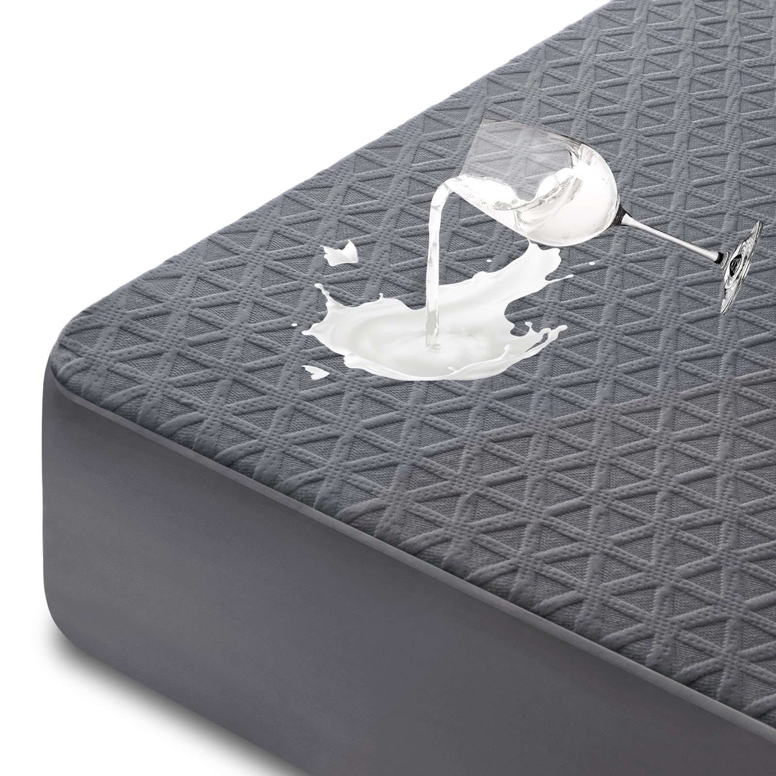 Premium Waterproof Mattress Protector Queen Size, Breathable Bed Cover 3D Air Fabric Cooling Mattress Pad Cover Smooth Soft Noiseless Washable, 8''-21'' Deep Pocket (Gray)Premium Waterproof Mattress Protector Quee…