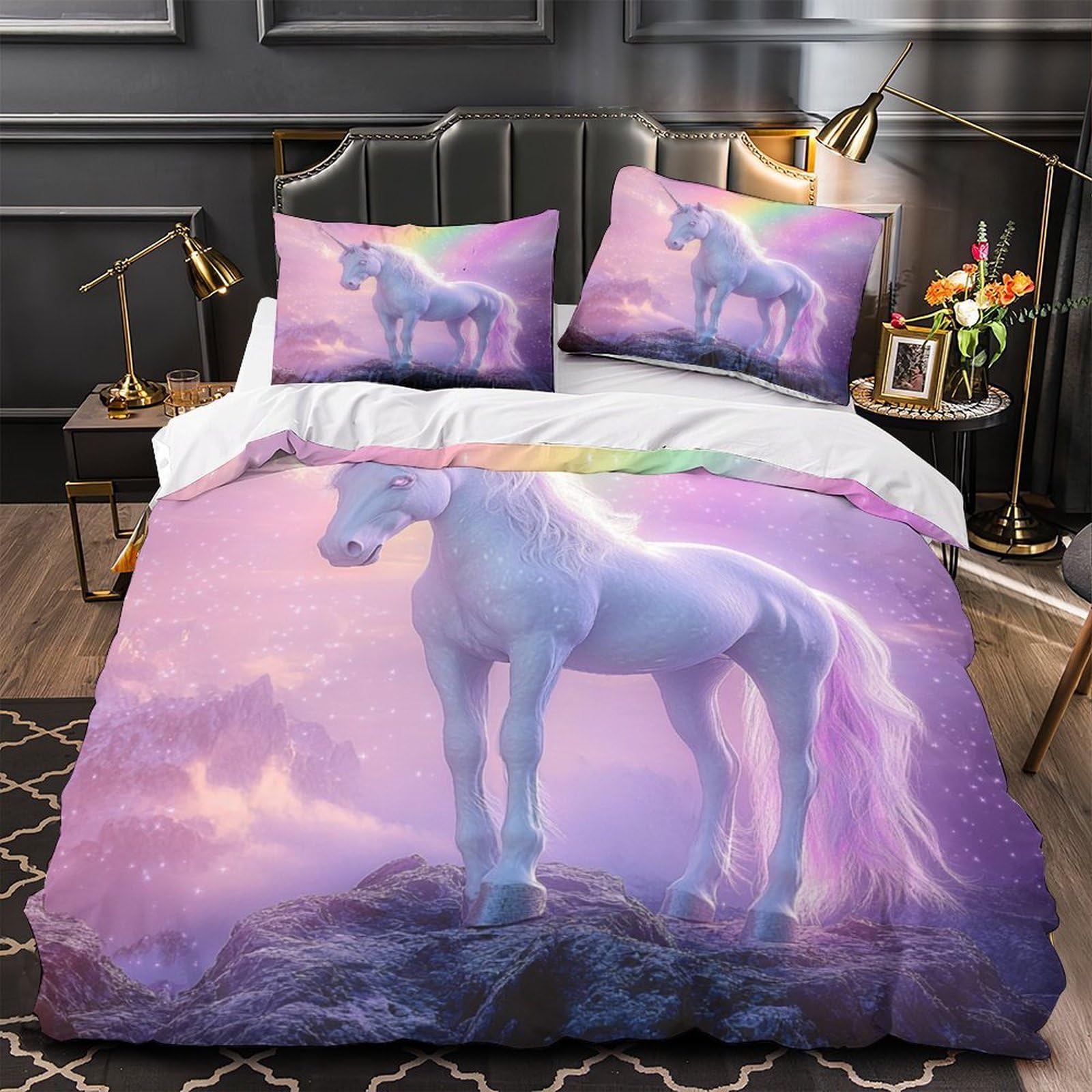 Drap de couette licorne magique en microfibre résistante