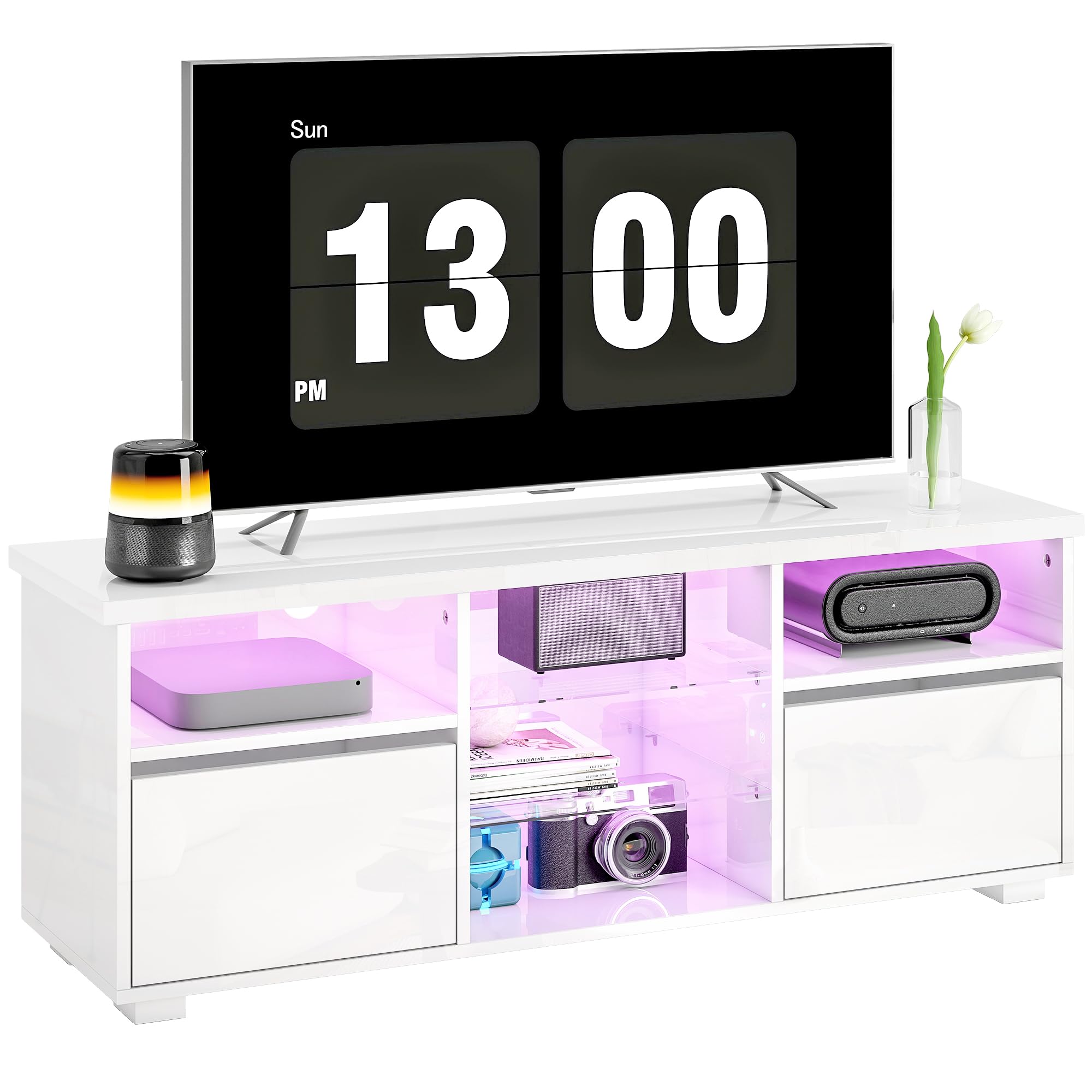 HOMCOM Meuble TV 120 cm Meuble Télé LED TV pour Téléviseur 55 Pouces Blanc