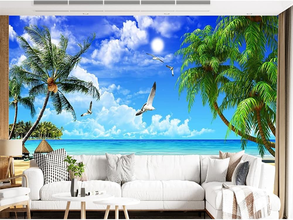 Custom Wallpaper 3D Beautiful Palm Beach Seaside Landscape Wall Papers Living Room Bedroom 3D Peel and Stick Murals