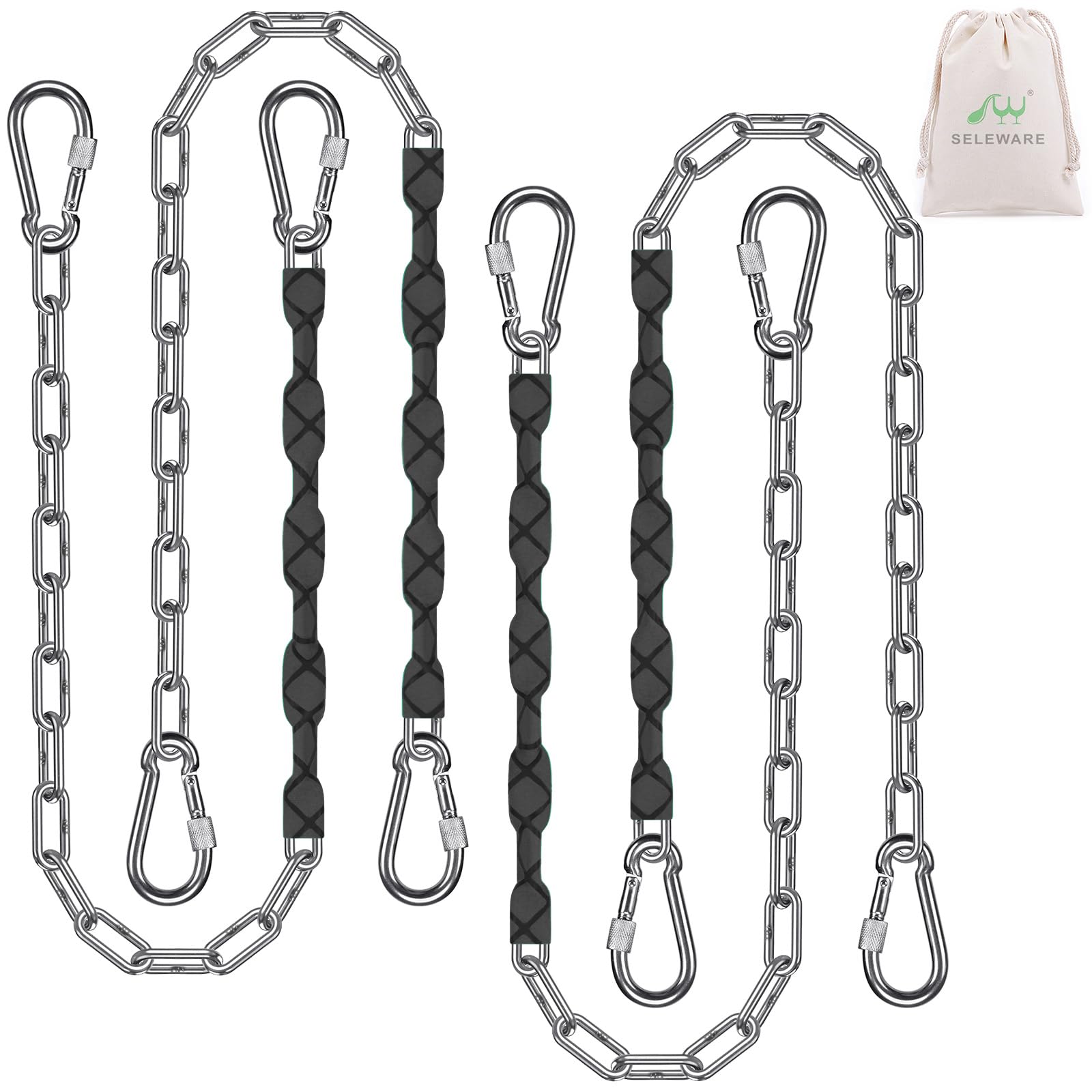 SELEWARE 4 Pcs 65 Hanging Swing Chains 1000LB Capacity Stainless Steel Hanging Chains with 8 Carabiners Hanging Chair