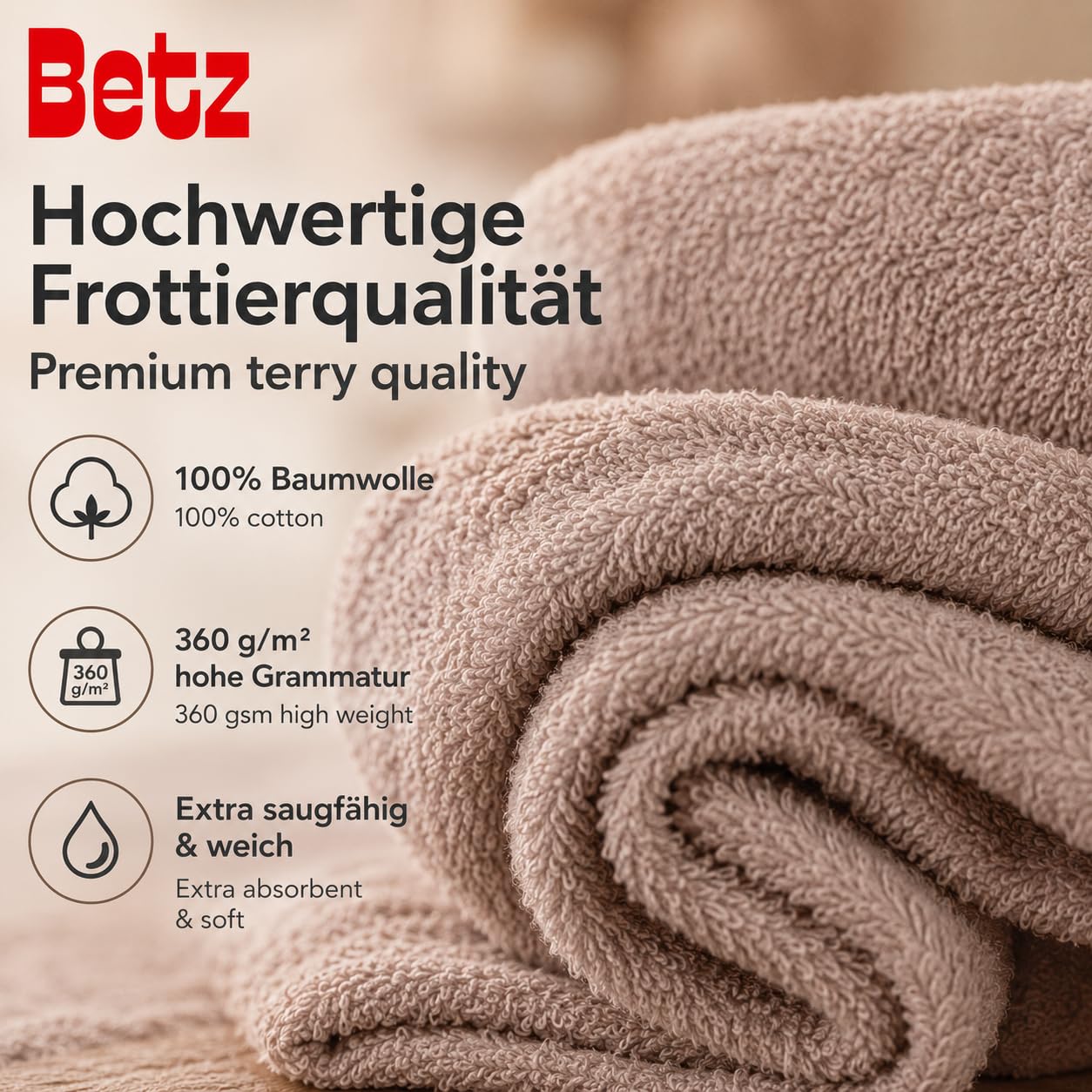 Betz 12 pezzi set di ascuigamani BERLIN 100% cotone Asciugamani da Doccia asciugamani Asciugamani per Ospiti Lavettes Guanti da Bagno Colore cappuccino - BERLIN