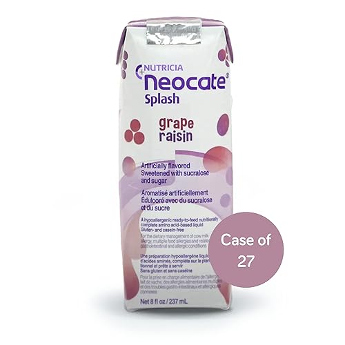 Nutricia Neocate Splash - Fórmula hipoalergénica, a base de aminoácidos para niños y jóvenes, lista para alimentar, uva, 8 onzas líquidas (caja de