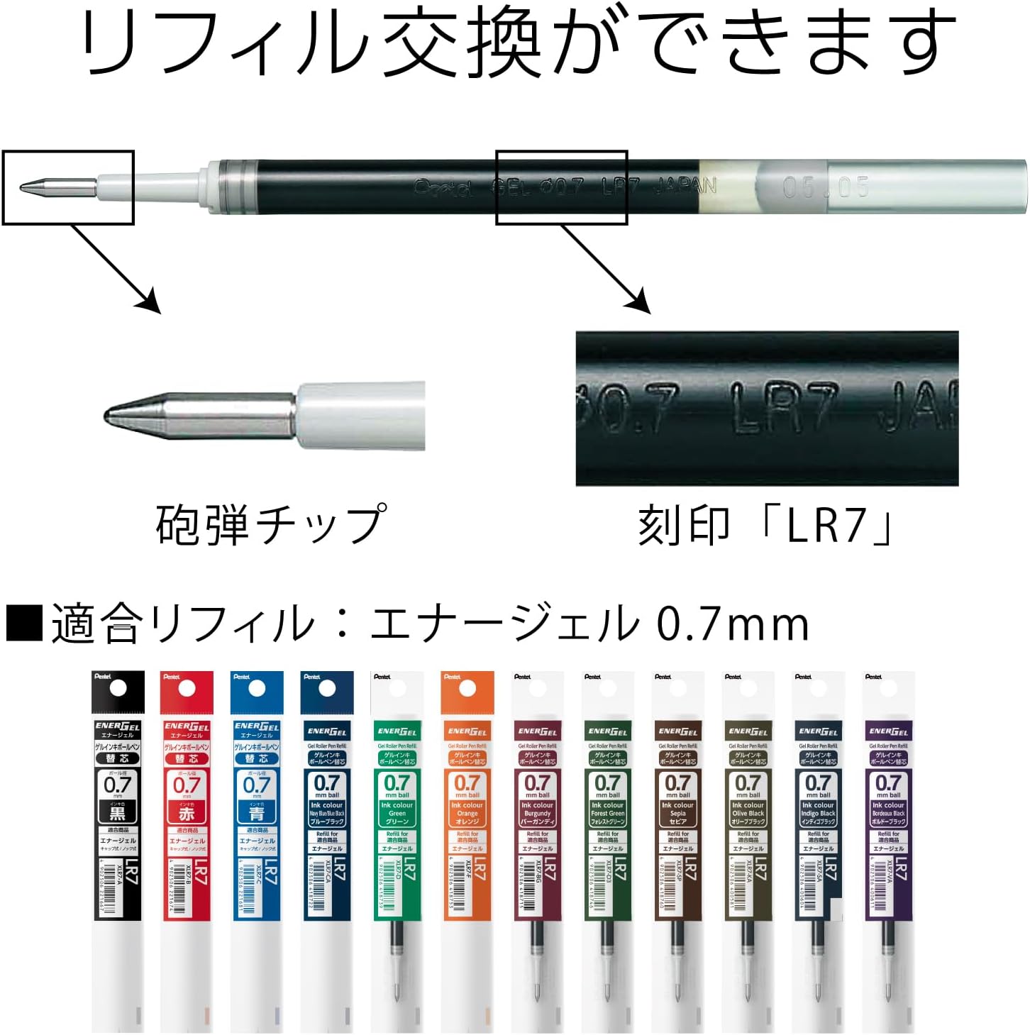 Pentel BL77-L7 Gel Ink Ballpoint Pen, EnerGel 0.7mm, Limited Edition, 7 Colors Set