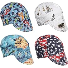 4Pcs Welding Caps, Cotton Welding Hats, Welders Caps with Sweat-absorbing Mesh Liner, Breathable Welding Hats with Elastic Ring for Welders Electricians Power Station Workers