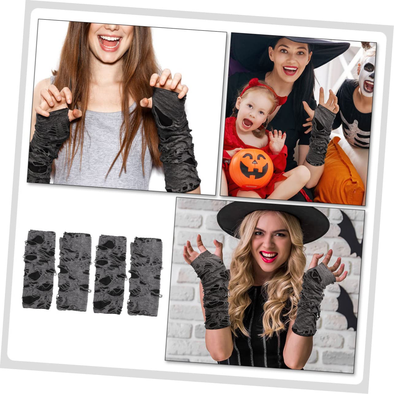 Holibanna 2sets Fingerless Gloves for Women Gothic Punk Gloves Halloween Supplies Elastic Comfortable Cotton Polyester 2pairs*2 Black