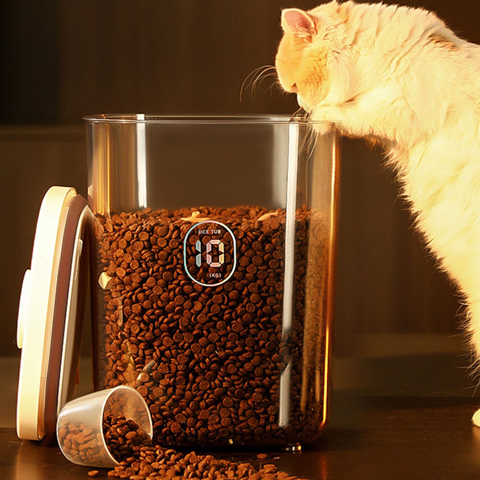 Contenedor de Almacenamiento de Alimentos de Mascotas 10L, Botes de Aire Acondicionado de Mascotas Robustas, Recipiente Sellado de Vacío Grande con Protección de la Luz Solar