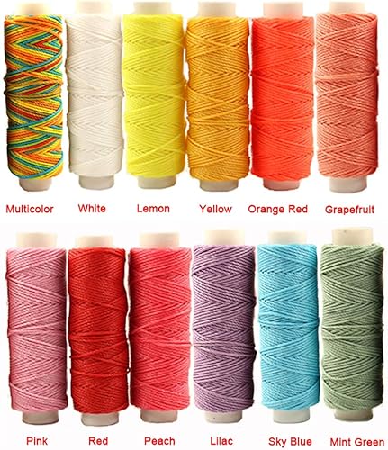 Miniatura 2 de FANDOL Cuerdas enceradas de cuero de poliéster para macramé, pulseras de bricolaje, manualidades o proyectos de cuero (12 colores brillantes)