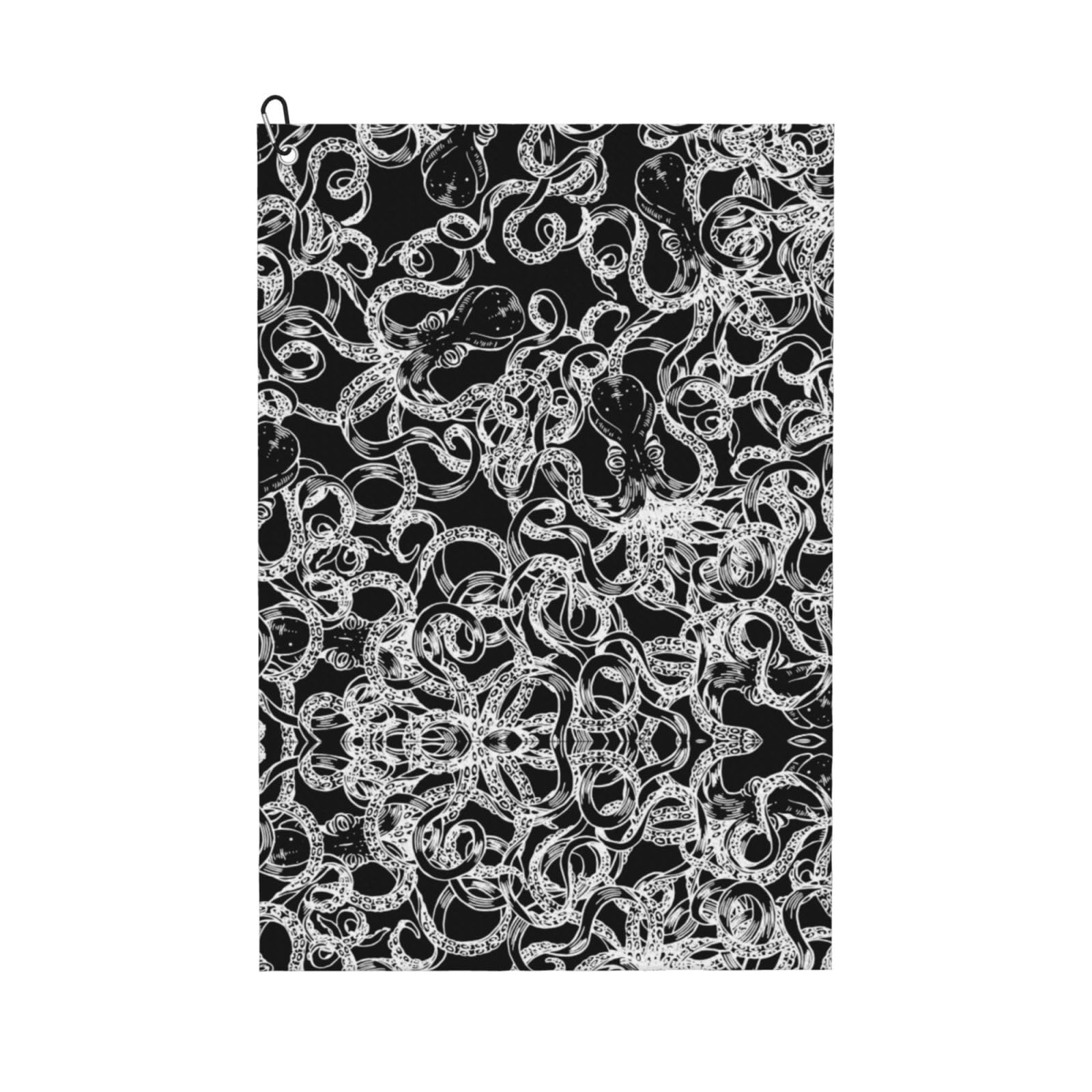 peiyeety Vintage Octopus Microfiber Golf Towel with Carabiner Clip, 16x24 Inch Absorbent Waffle Weave Towel for Golf Bags