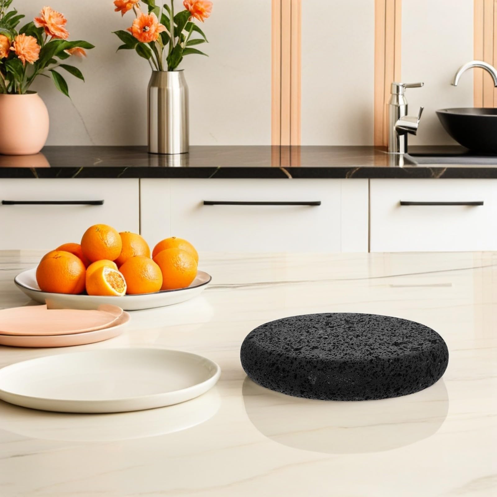 Alasum Pietra per Cottura Bistecche 15cm in Pietra Lavica | Distribuzione Uniforme del Calore, Facile da Pulire, per Pane e Carni, Uso Bbq e Cucina All'aperto