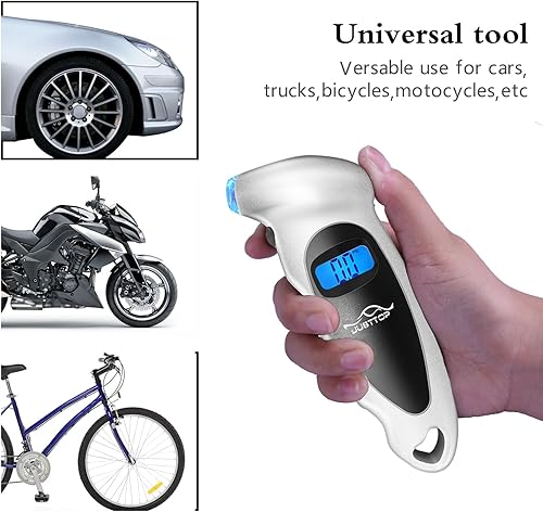 Miniatura 10 de JUSTTOP - Medidor digital de presión de neumáticos, 150 PSI, 4 ajustes, para automóviles/camionetas/bicicletas, LCD retroiluminado y agarre