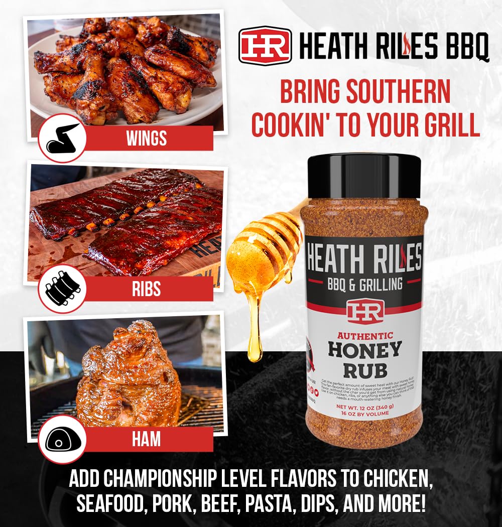 Heath Riles BBQ Rub - Honey Seasoning, Champion Pitmaster Recipe, Legendary BBQ Rubs For Smoking & Grilling, 80+ BBQ Championships, 12 oz. - Image 3