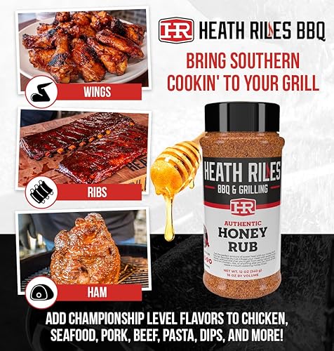 Miniatura 2 de Heath Riles BBQ, Condimento Honey Rub, receta Champion Pitmaster, mezcla de especias agitadoras, 12 onzas