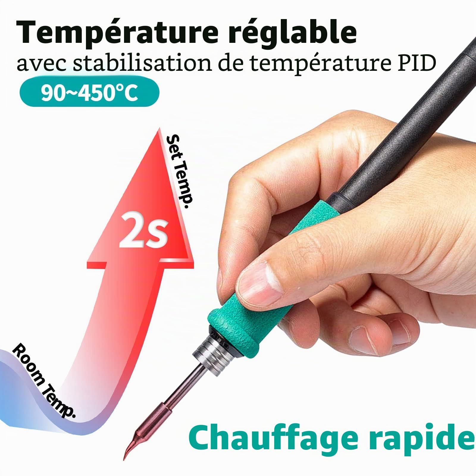 YIHUA 982D Station de soudage de précision avec 3 pointes de fer à souder C210 et 3 pointes de soudure C245, fil de soudure sans plomb, calibration automatique de la température, écran couleur