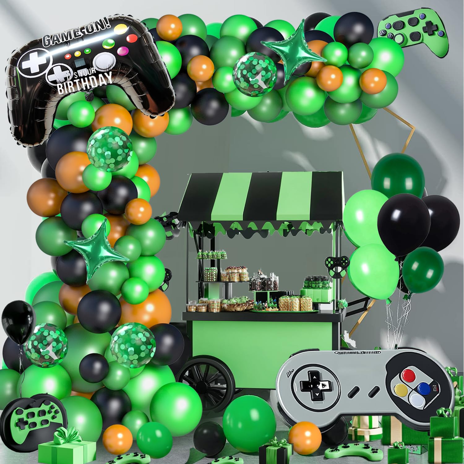Video Game Birthday Party Balloon Arch Kit - Green Controller Balloons for Kids Game Decorations, Supplies for Boy