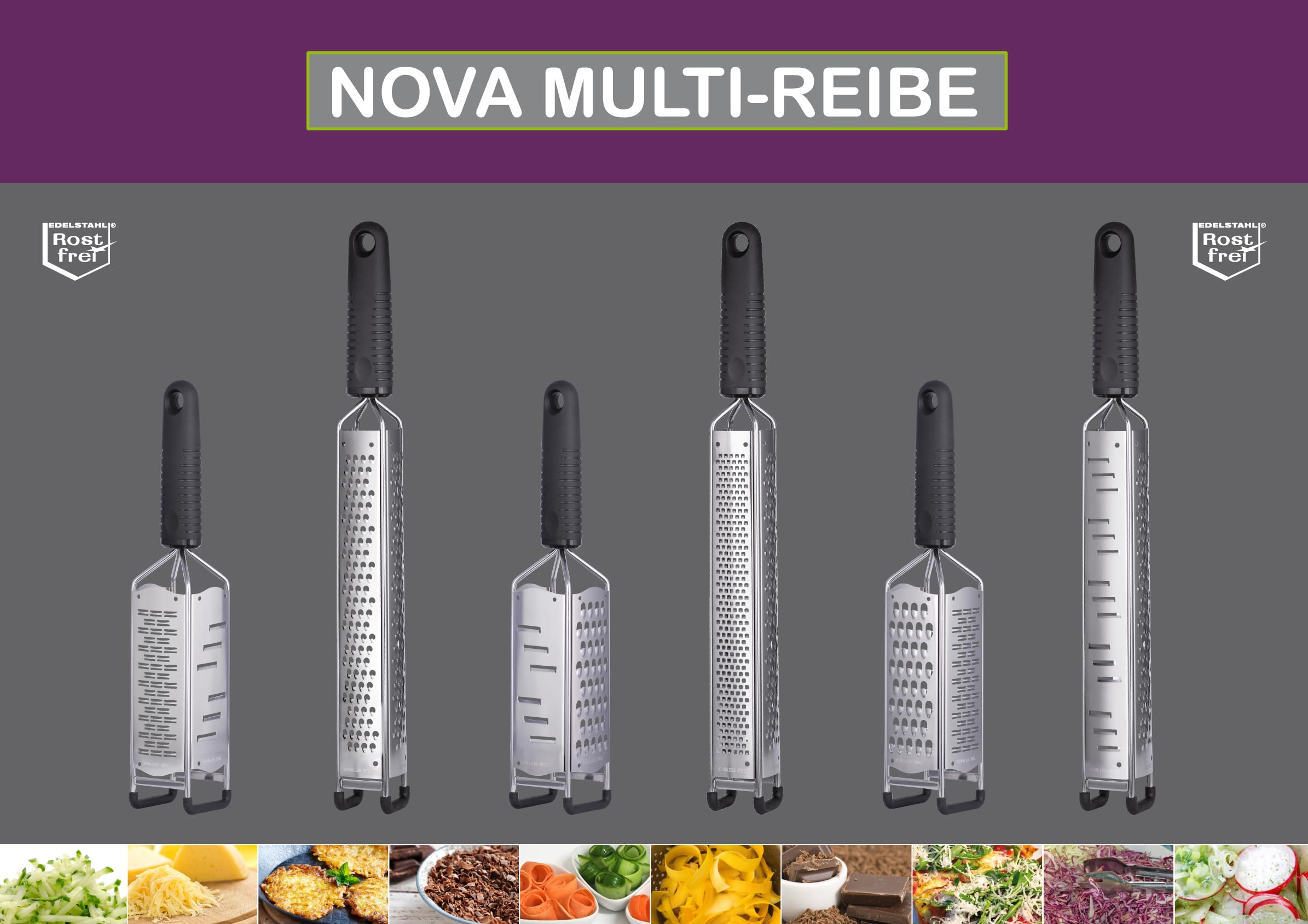 NOVA Diamant Multi-Reibe 3 in 1 Reibe (Small) Hobeln, Reiben & Raspeln ideal für Parmesan, Zitronen, Schokolade, Ingwer, Muskatnuss u.v.m rostfreier Edelstahl Zestenreibe inkl. Reinigungspinsel Küche, Haushalt & Wohnen