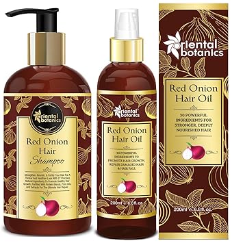 Oriental Botanics Onion Hair Care Combo | Red Onion Hair Shampoo + Red Onion Hair Oil (set of 2) with Red Onion Oil for Strong & Healthy Hair | Cruelty Free & Vegan | Paraben Free