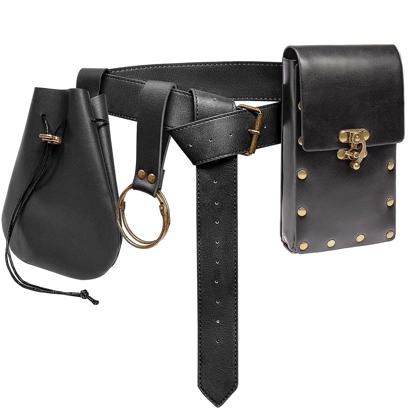 Ren Faire Costume Accessories Medieval Belt Pouch Coin Purse Skirt Hike Sets Festival Halloween Casual Fanny Pack Waist Bag (2-Black)