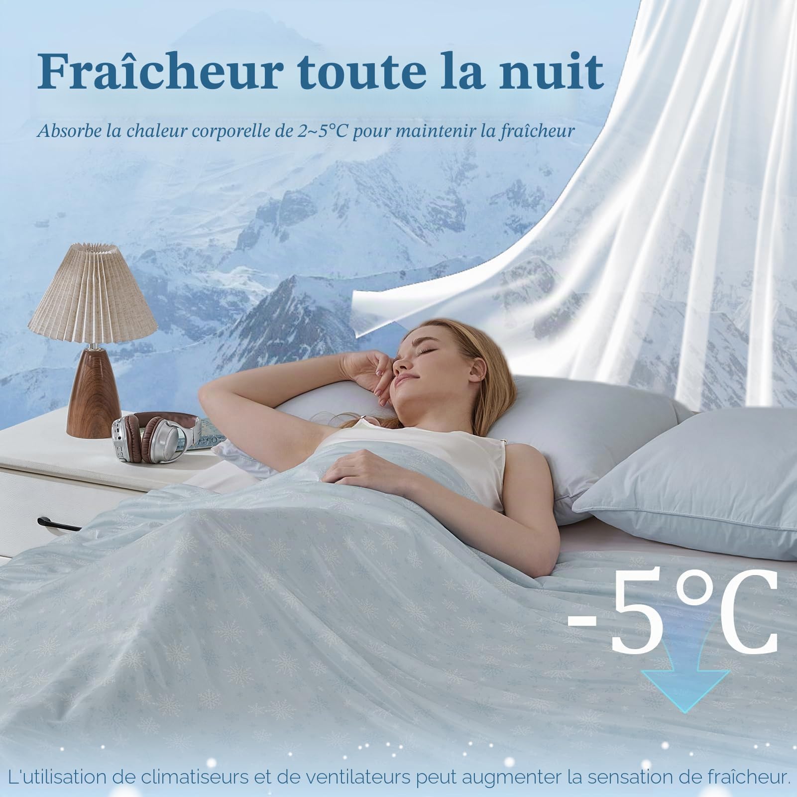 CHOSHOME Couverture Été Rafraîchissante 2 en 1 Plaid Froide 130x150cm Été Couverture Doux de Bébé pour Voyage Canapé Lit Fauteuil Voiture, 2 en 1 Plaid Flocon de Neige