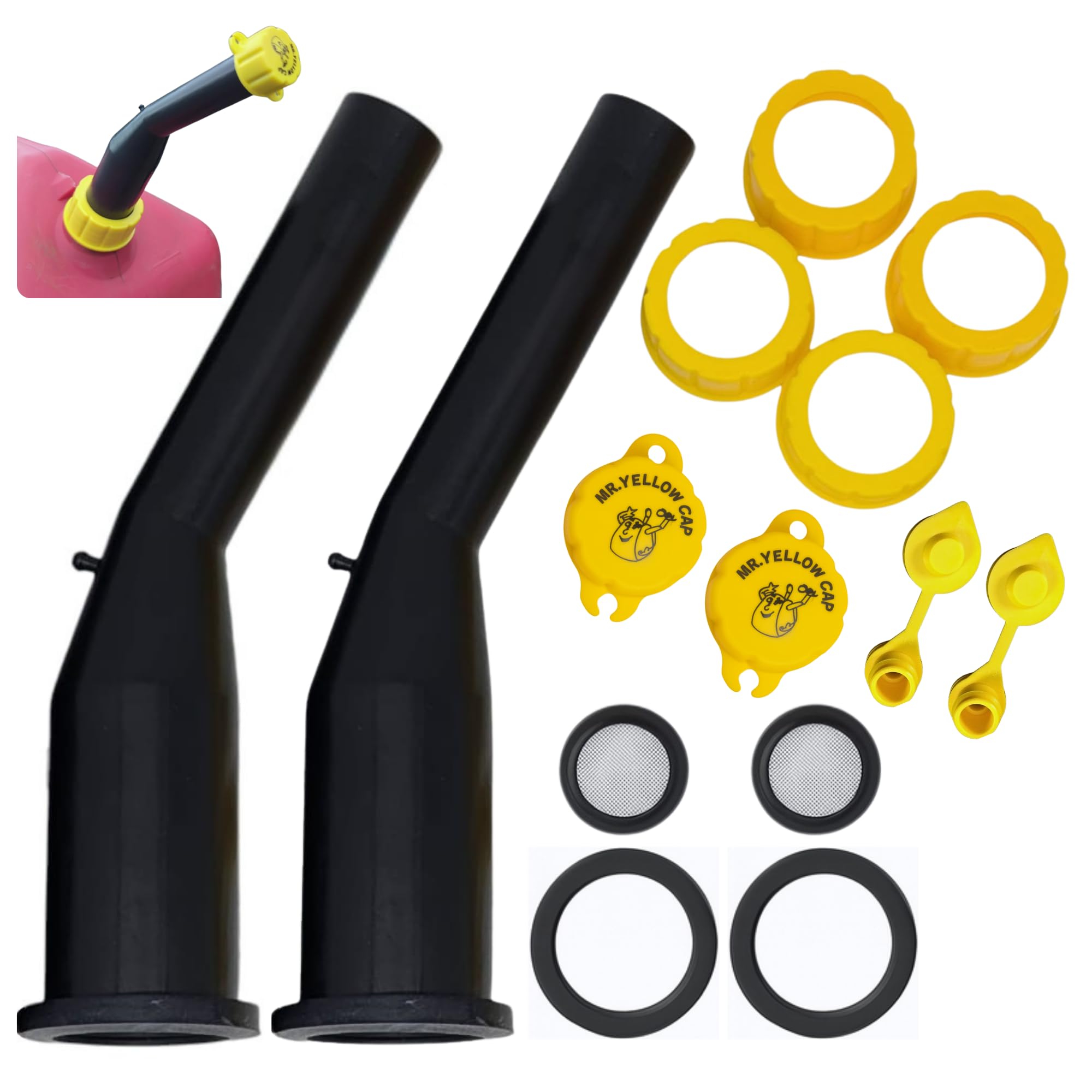 Mr Yellow Cap Gas Can Spout Replacement Kit - 2pack Universal Leakproof Angle Gas Can Nozzles Old Style & Vent Kit, Rigid Fuel Can Spout Replacement