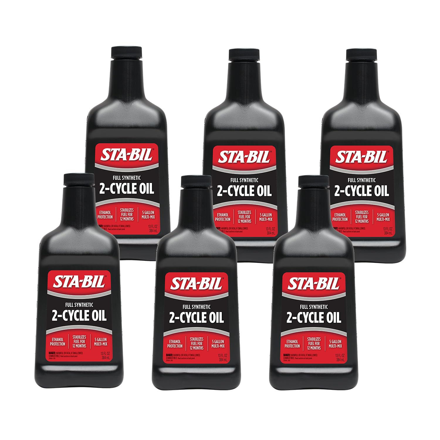 STA-BIL Full Synthetic 2-Cycle Oil - With Fuel Stabilizer - 5 Gallon Mix - 50:1 And 40:1 Mix Ratios - Low Smoke Formula, 13 fl. oz. 6 Pack