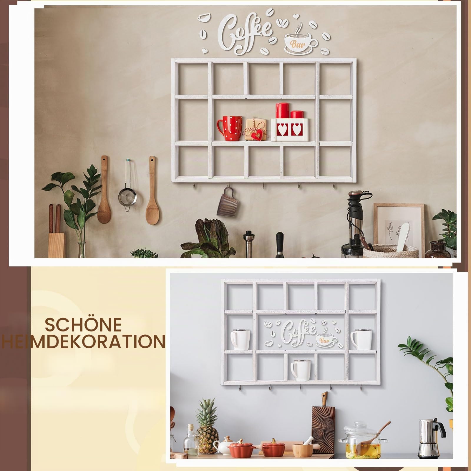 Cinnvoice Übergroße Kaffeetassen-Ausstellungsregal für Wand, altweiß