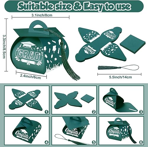 Miniatura 27 de TaoBary 30 cajas de dulces con tapa de graduación 2025, cajas de graduación de graduación, regalos de fiesta con borlas centros de mesa para Negro