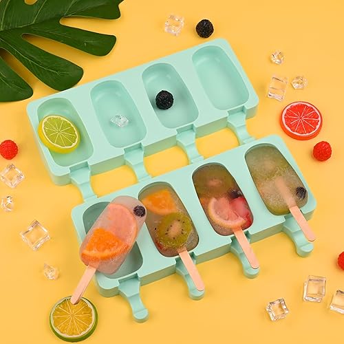 Miniatura 4 de WMKGG Juego de moldes de silicona para paletas, 2 piezas moldes para helado con 50 palitos de madera para cake pop, paletas heladas, cakesicles