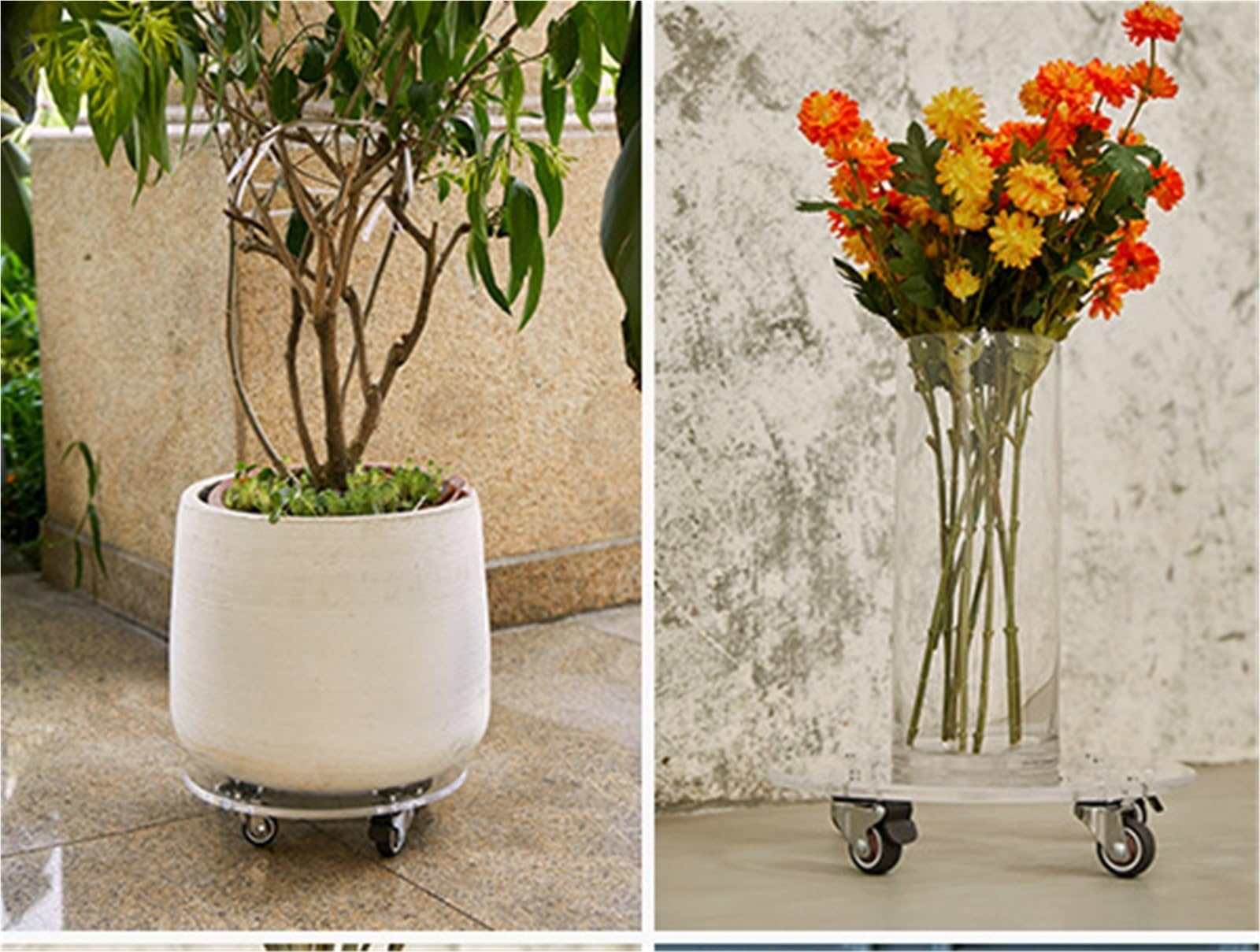 Rollwagen für den Innen- und Außenbereich mit Rollen, runder Blumentopfständer, 20 cm, braune Untertasse für einfache Pflanzenpflege und Mobilität, perfekt für den Heimgarten
