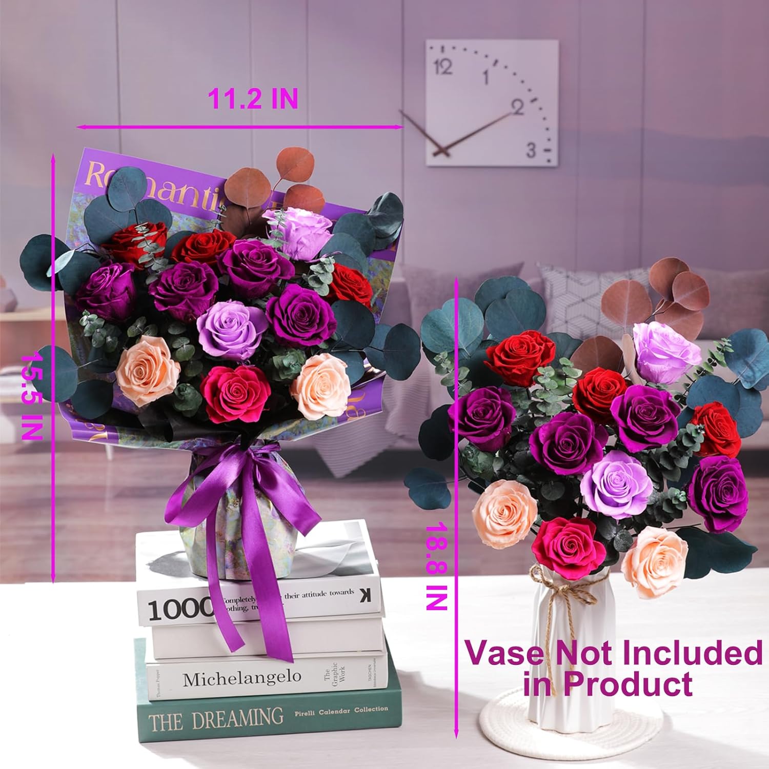 Lovenfold Flowers for Delivery Birthday Flowers Gift for Her,Preserved Flowers Bouquet 12 Roses Mixed Bouquet,Rose Gifts for Women Mom Grandma(Mixed 12 Purple-B Roses)