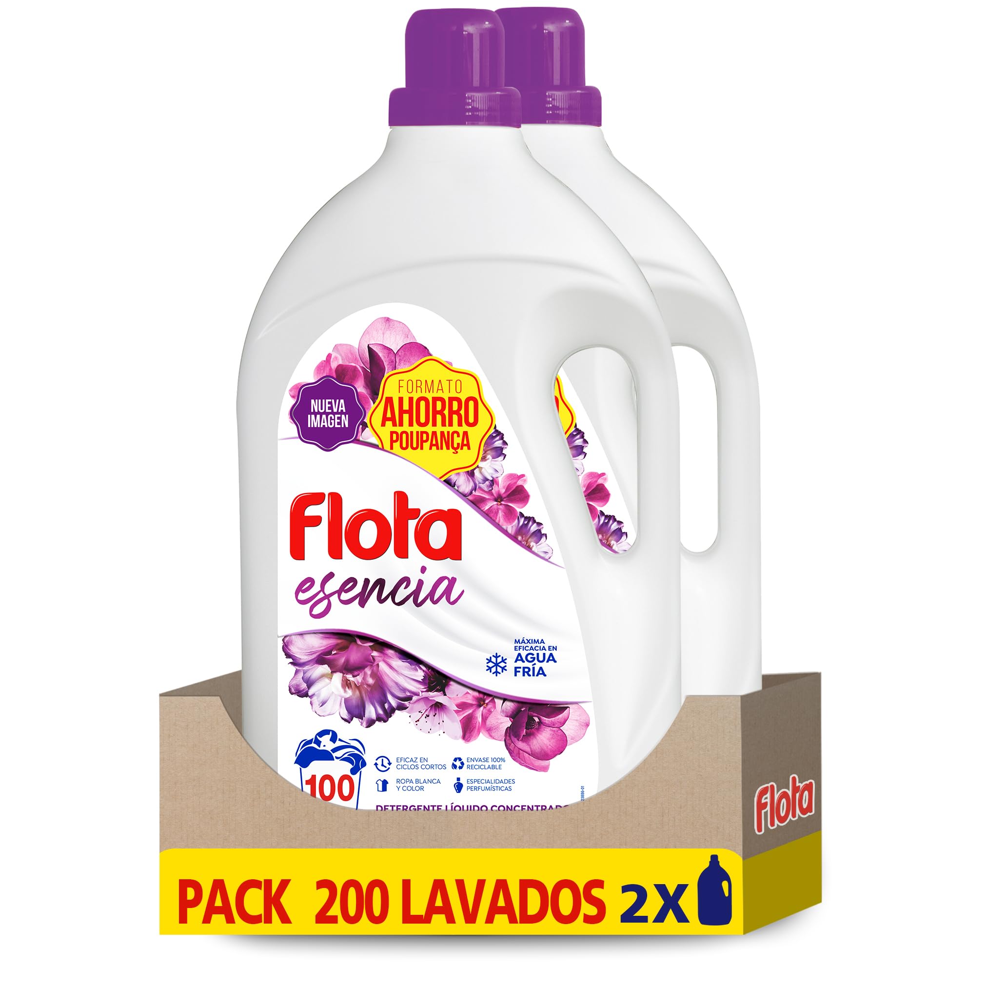 FLOTA | Płynny detergent odplamiający nawet w zimnej wodzie do pralki | Odzież biała i kolorowa | Zapach Essence | 2x100 prań | Format rodzinny