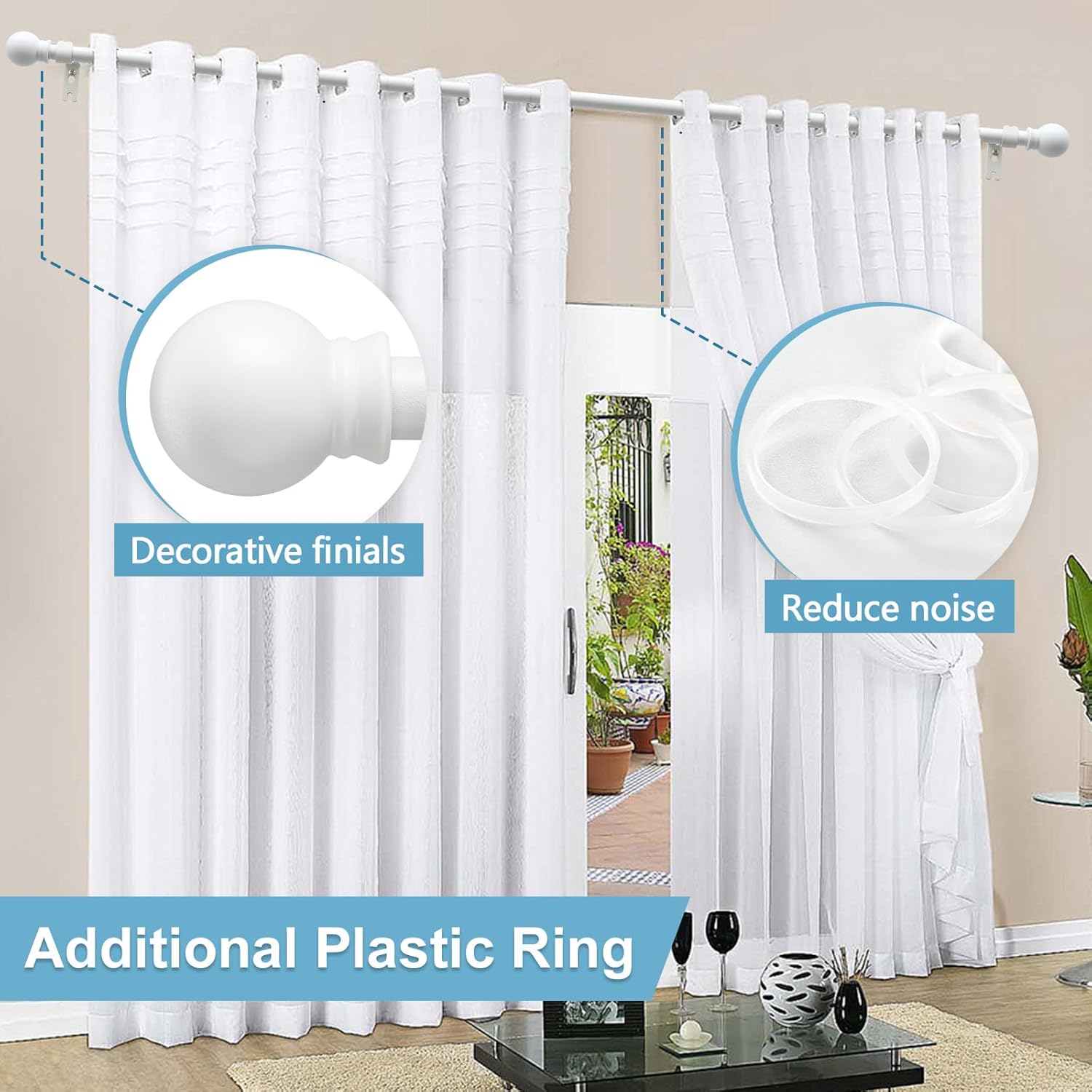 2 Pack Curtain Rods for Windows 66 to 144 Inch, 5/8 Inch Extra Long Matte White Curtain Rod with Brackets(size：28-152 Inch)