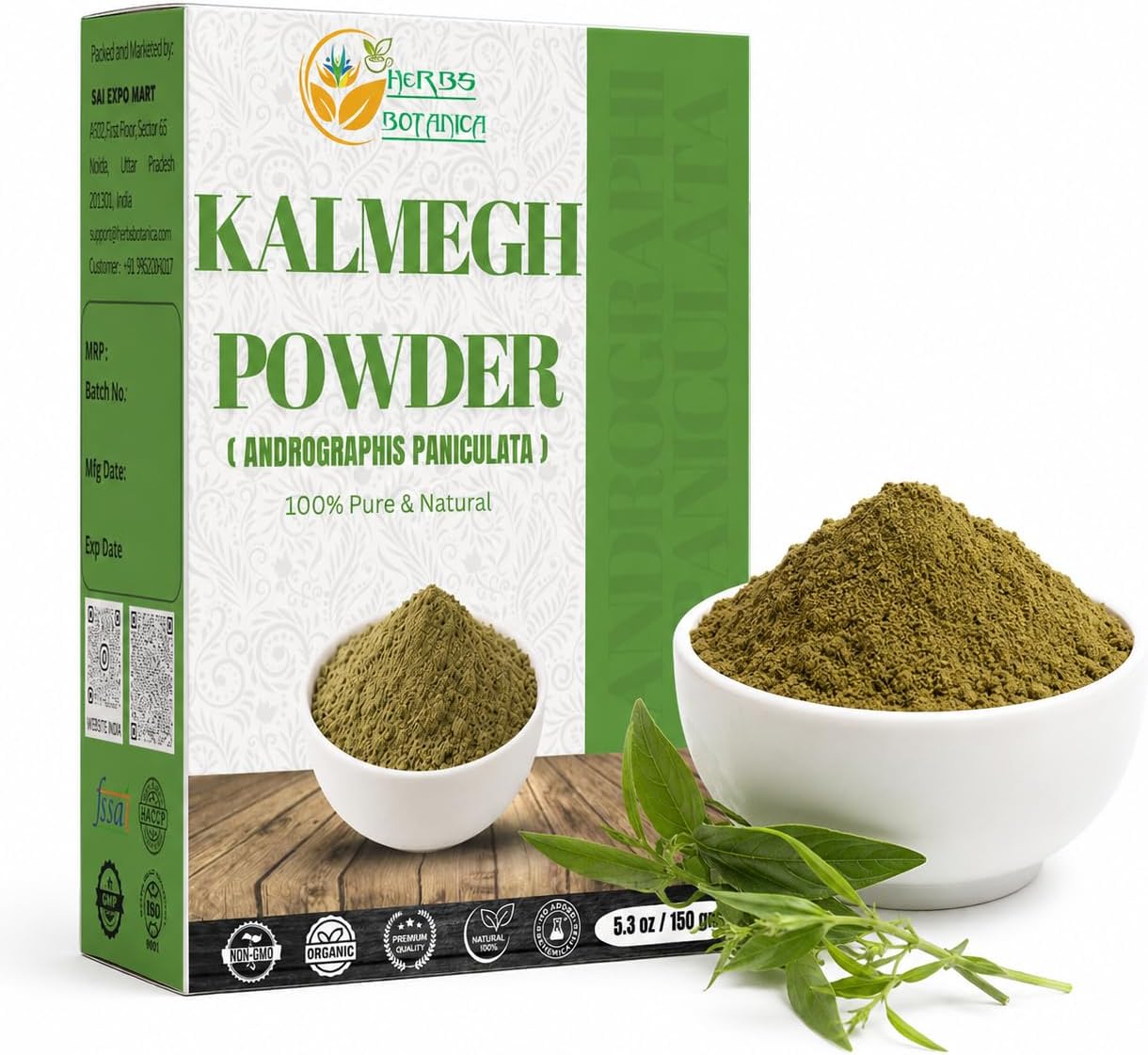 Herbs Botanica Kalmegh Powder 100% Pure Andrographis Paniculata (Green Chiretta Herb) for Herbal Use โ Finely Ground Andrographis Powder 5.3 oz Pack