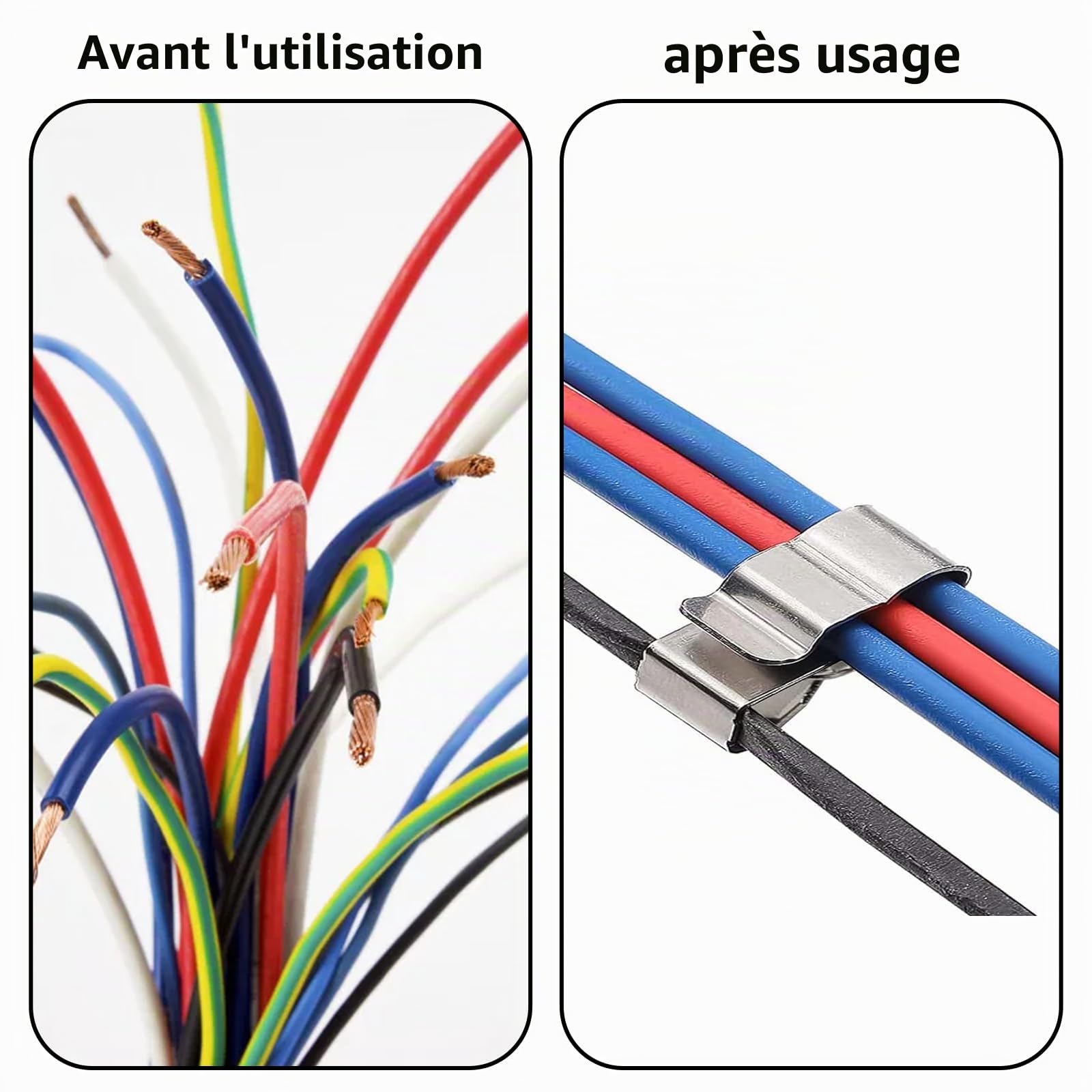 Lot de 50 clips de câble pour cadre de remorque - En acier inoxydable PV - Pour ordinateur portable, câble Ethernet, bureau, assemblage de câbles
