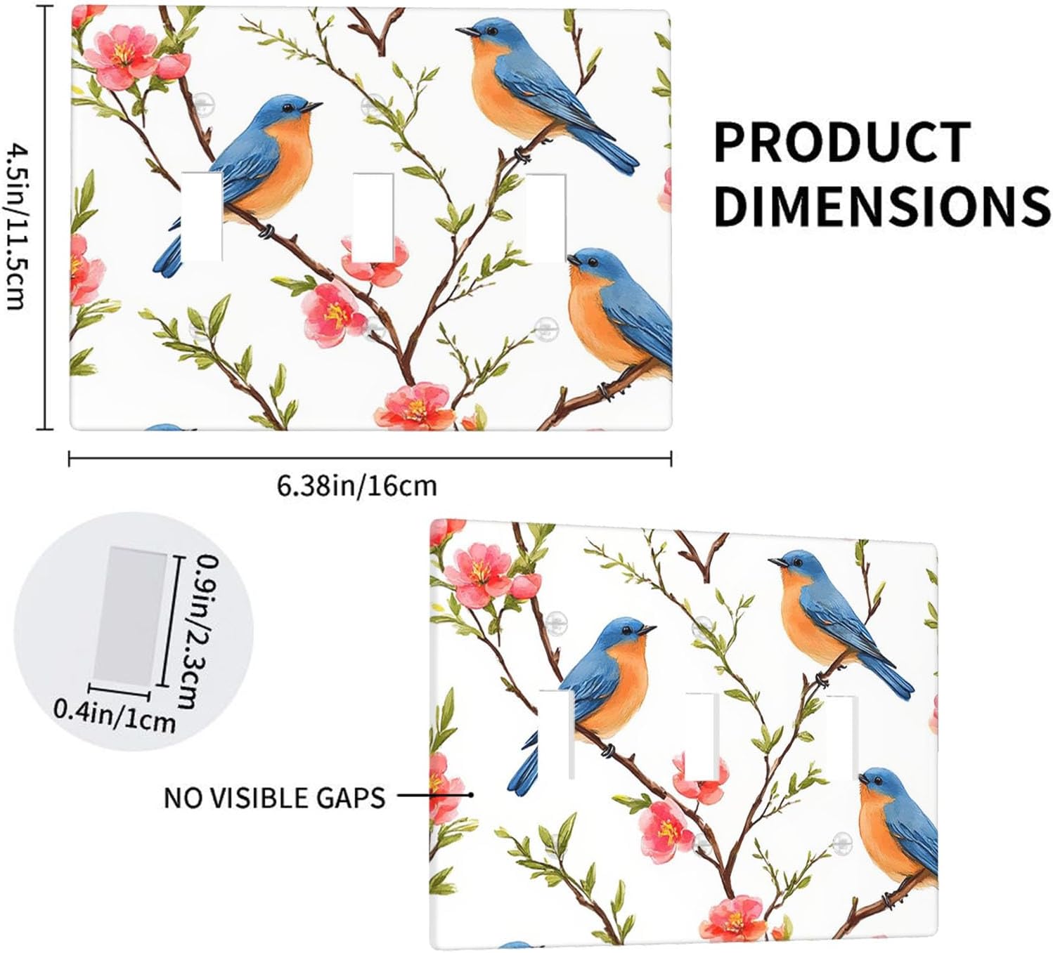 Moslion Blue Hummingbird Red Flower 3-Gang Switch Plug Covers Cute Birds Tree Green Leaves Triple Toggle Wall Plate Decor Light Covers for Home Kitchen Bedroom image 2