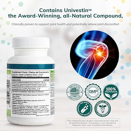 Miniatura 3 de Univera RegeniFREE, cúrcuma, Univestin, sin glucosamina, sin mariscos, suplemento natural para articulaciones, cápsula vegetariana, 60 cápsulas