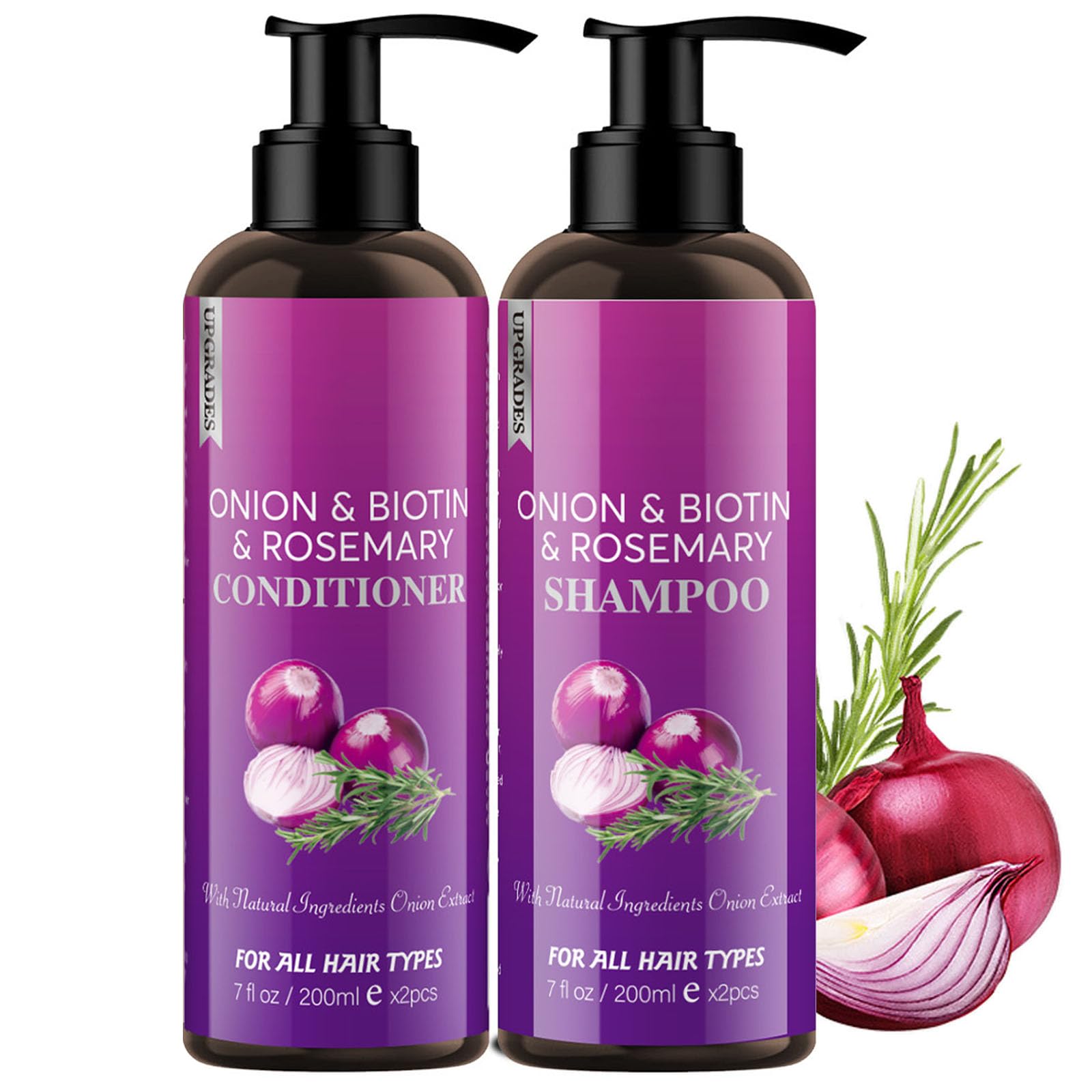 Onion Shampoo and Conditioner Set for Hair Growth, Onion Rosemary and Biotin Shampoo Set for Hair Loss and Thinning Hair, Hair Care Moisturize Clean 3 In 1 for All Hair Type 2 * 7 Fl Oz (2 * 200ml)