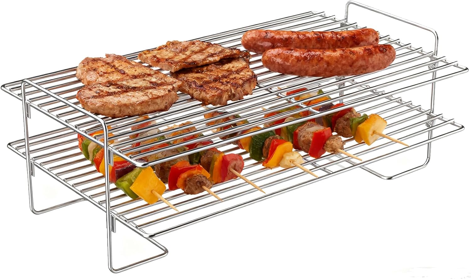 DcYourHome Universal Double Layer Stainless Steel Smoke Shelf, Griddle Warming Rack for Traeger and Other Wood Pellet Grills, Foldable Multipurpose Jerky Rack for Gas Grills Accessories