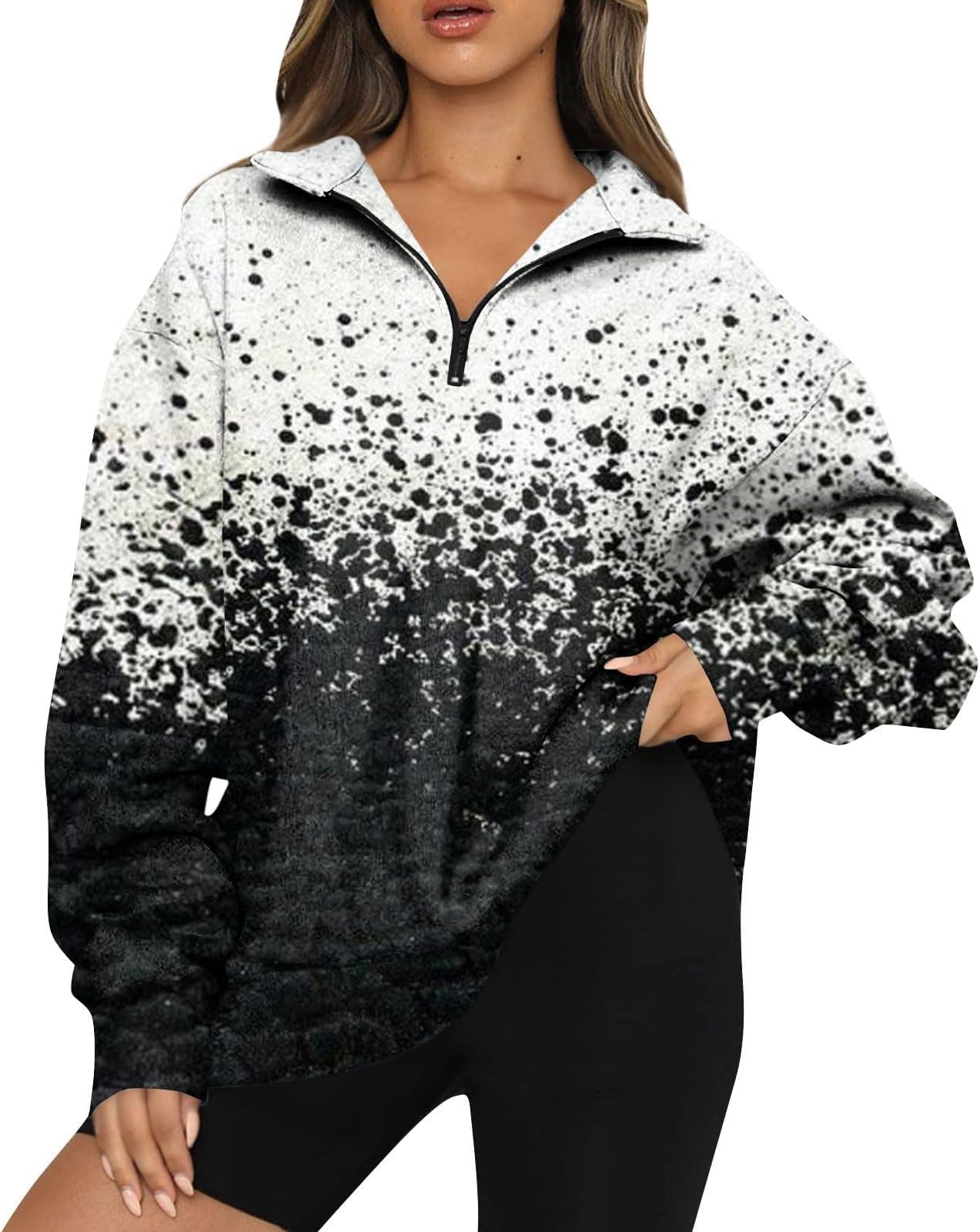 Womens Oversized Sweatshirts Long Sleeve Pullover Plain Sweatshirts Quarter Zip Hoodie Fall Fashion Outfits 2024