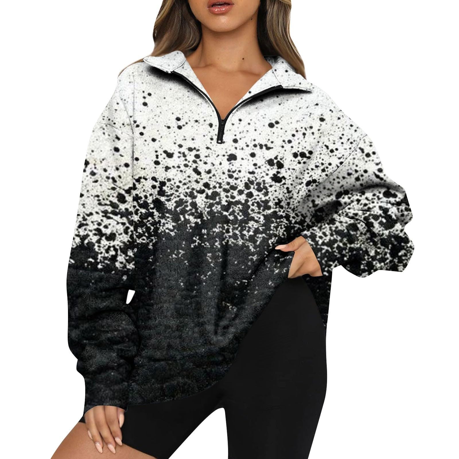 Womens Oversized Sweatshirts Long Sleeve Pullover Plain Sweatshirts Quarter Zip Hoodie Fall Fashion Outfits 2024