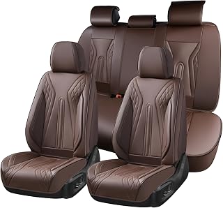 Huidasource Coffee Seat Covers Full Set, Universal Fit for Most Cars Trucks | Full Coverage Leather Seat Cover, Airbag Compatible, Cupholder Access, Velcro Adjustable, Heating/Cooling Function Retain