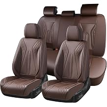 Huidasource Coffee Seat Covers Full Set, Universal Fit for Most Cars Trucks SUV, Full Coverage Leather Seat Cover, Airbag, Cupholder Compatible, Velcro Adjustable, Heaating/Cooling Function Retain