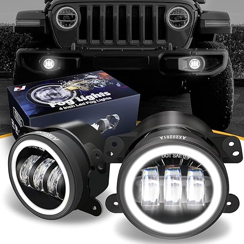 Conjunto de luces antiniebla LED de 4 pulgadas con anillo de halo DRL, señal de giro compatible con Wrangler 07-17  14-18 Cherokee  11-14 Charger