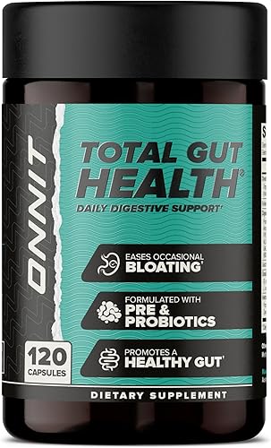 ONNIT Total Gut Health - Suplemento digestivo diario IGEN(TM) probado sin OMG para mujeres y hombres con 7 cepas de probióticos, prebióticos,