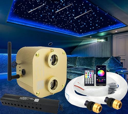 AZIMOM Bluetooth de doble puerto de 20 W, luces parpadeantes de fibra óptica, kit de iluminación de techo de estrella fuga de meteoritos mixtos, 860