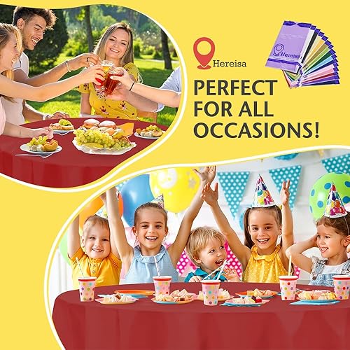 Miniatura 7 de Mantel de plástico desechable, paquete de 12, manteles desechables para fiestas, bodas, manteles redondos decorativos, mantel de plástico rojo de 84