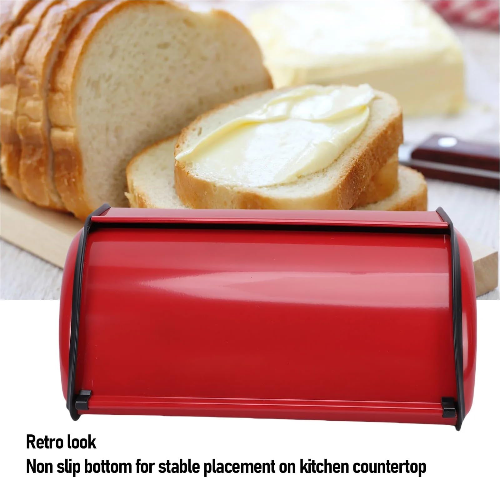 Soporte de Metal for pan, caja con tapa enrollable, contenedor almacenamiento hierro, organizador alimentos for encimera cocina Para Cocina