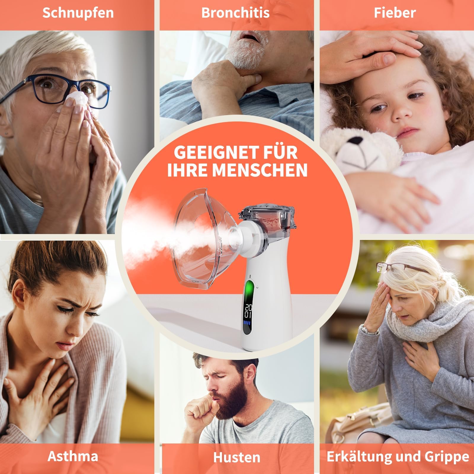 InhaliergeräTe FüR Erwachsene，InhalationsgeräT Kinder Mit Tragbar USB Elektrische Inhalatoren，Nebulizer Inhalator Mit Led-Timer，Vernebler InhaliergeräT Zur Linderung Von Atemwegsinfektionen (Grau)