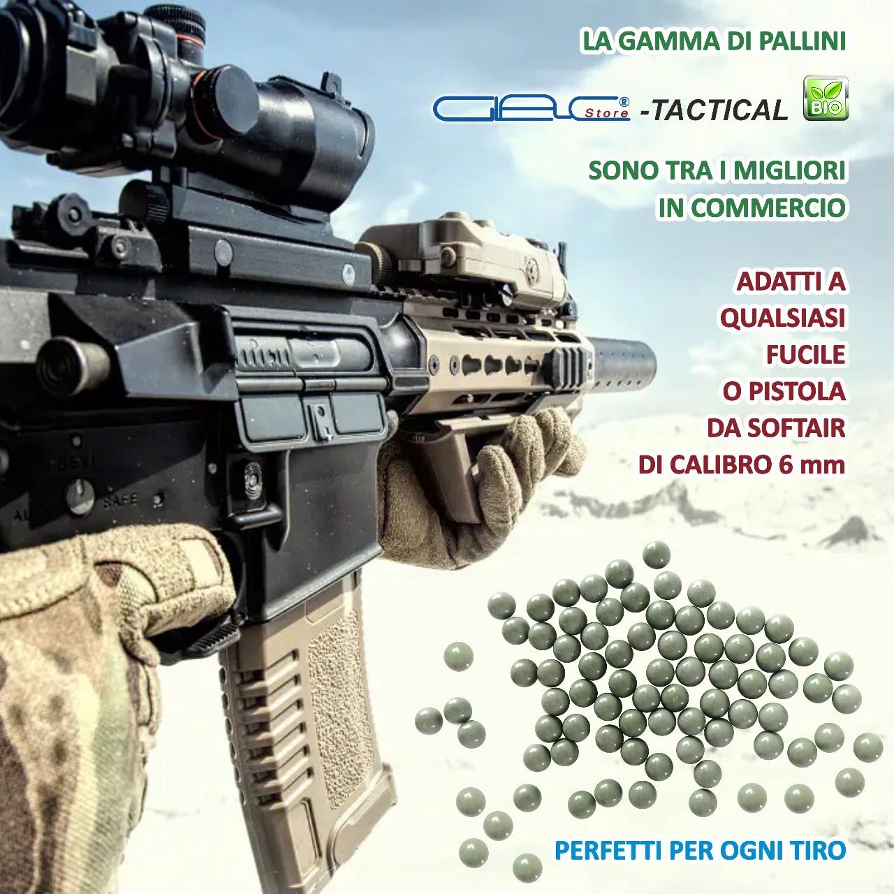 Pallini BB in Busta Biodegradabili Bio 500gr da 6mm per Softair Verdi Bianchi 0,20 0,23 0,25 Grammi con 5 Bersagli in Cartoncino 14x14 - 5
