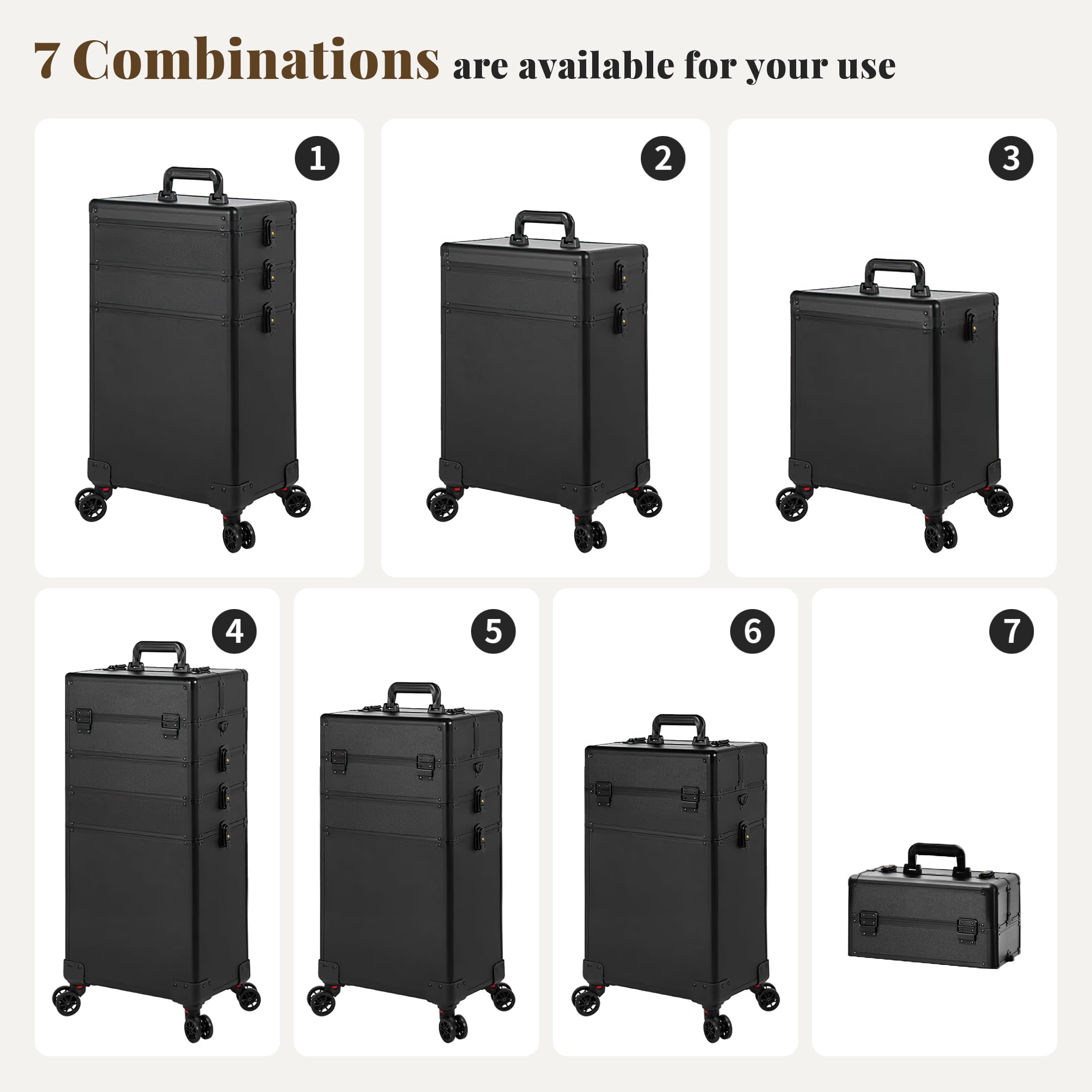 JINGUAN Profesional Rolling Makeup Train Case with Lid, 5 in 1 Cosmetology Case on Wheels, Large Cosmetic Trolley Organizer Travel for Hairstylist Artist Nail Beauty Salon Barber, Gravel Purple: Black 5 in 1